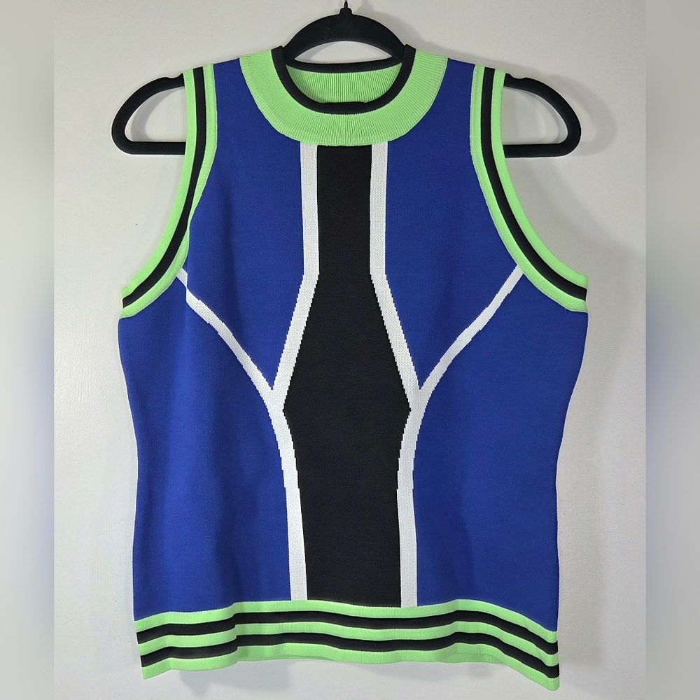 NWT KAREN MILLEN SPORTY COLOURBLOCK  FUNNEL NECK KNIT TOP.